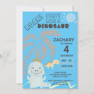 Funny Dinosaur Roar Kids Birthday Party Invitation