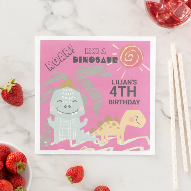 Funny Dinosaur Roar Kids Birthday Party Napkin (Insitu)