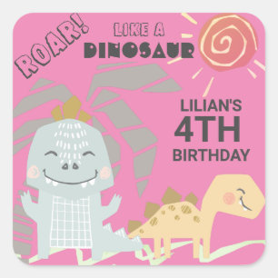 Funny Dinosaur Roar Kids Birthday Party Square Sticker