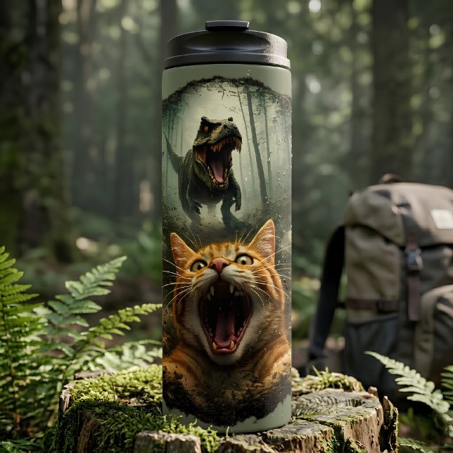 Funny Dinosaur Roaring T-Rex & Screaming Cat Thermal Tumbler (Creator Uploaded)