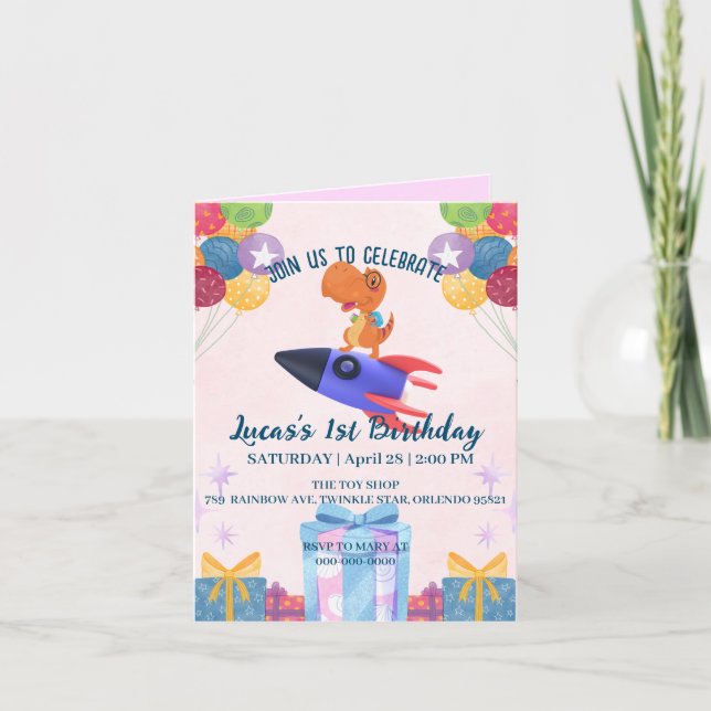 Funny dinosaur rocket back 2 School Birthday party Invitation (Front)