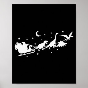 Funny Dinosaur Santa Sleigh Xmas Pajamas For Famil Poster