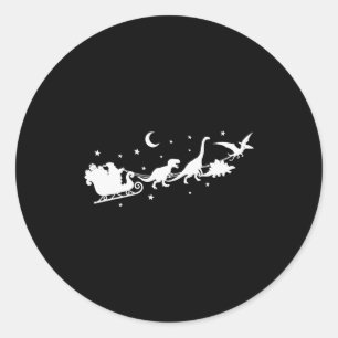 Funny Dinosaur Santa Sleigh Xmas Pyjamas For Famil Classic Round Sticker