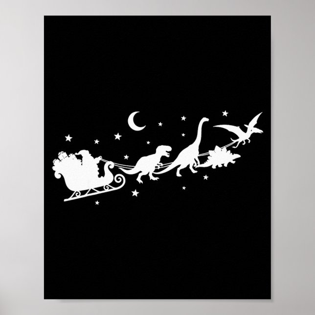 Funny Dinosaur Santa Sleigh Xmas Pyjamas For Famil Poster (Front)