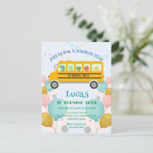 Funny dinosaur school Bus Birthday party DIY Name Postcard