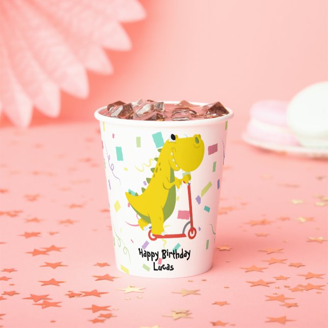 Funny dinosaur Scooter Toy Birthday boy Party Paper Cups (Insitu)