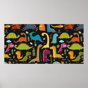 Funny dinosaur seamless pattern poster