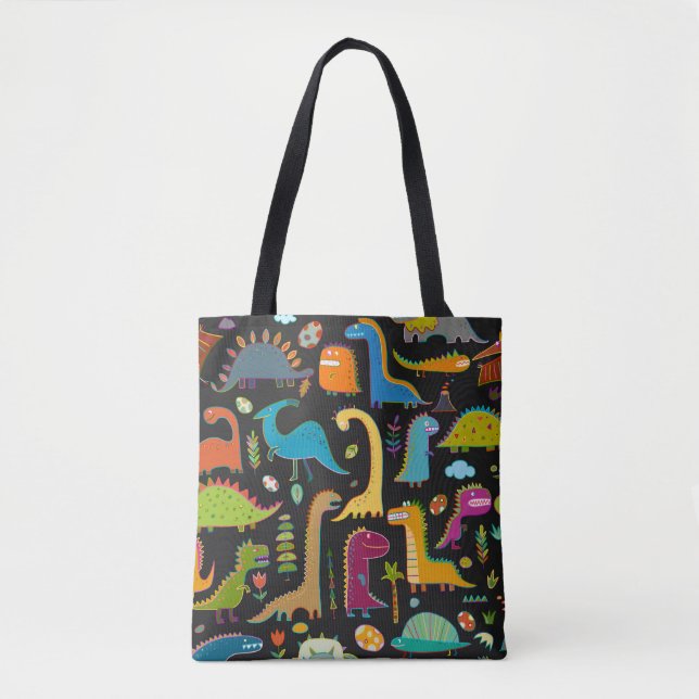 Funny dinosaur seamless pattern tote bag (Front)