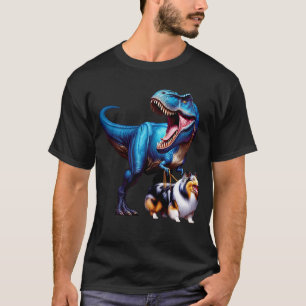 Funny Dinosaur Sheltie Walking Dog Lover T-Shirt