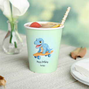 Funny dinosaur Skateboard Birthday party boys Paper Cups