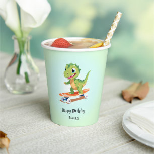 Funny dinosaur Skateboard Birthday party boys Paper Cups