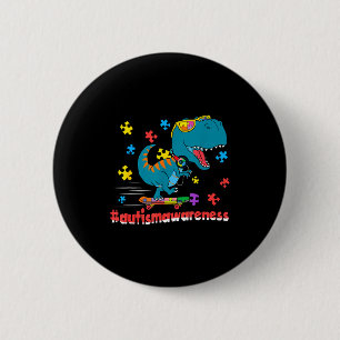 Funny dinosaur skateboarding autism awareness boys 6 cm round badge