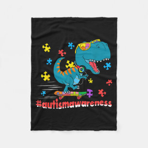 Funny dinosaur skateboarding autism awareness boys fleece blanket
