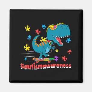 Funny dinosaur skateboarding autism awareness boys magnet