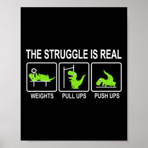 Funny Dinosaur Sports Gym Bench Press Pull-ups Pus Poster