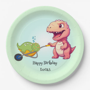 Funny dinosaur straw cart Birthday boys party Paper Plate