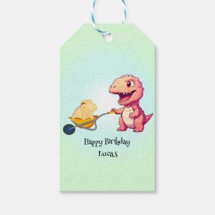 Funny dinosaur straw cart Birthday party DIY Name Gift Tags