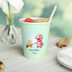 Funny dinosaur straw cart Birthday party DIY Name Paper Cups