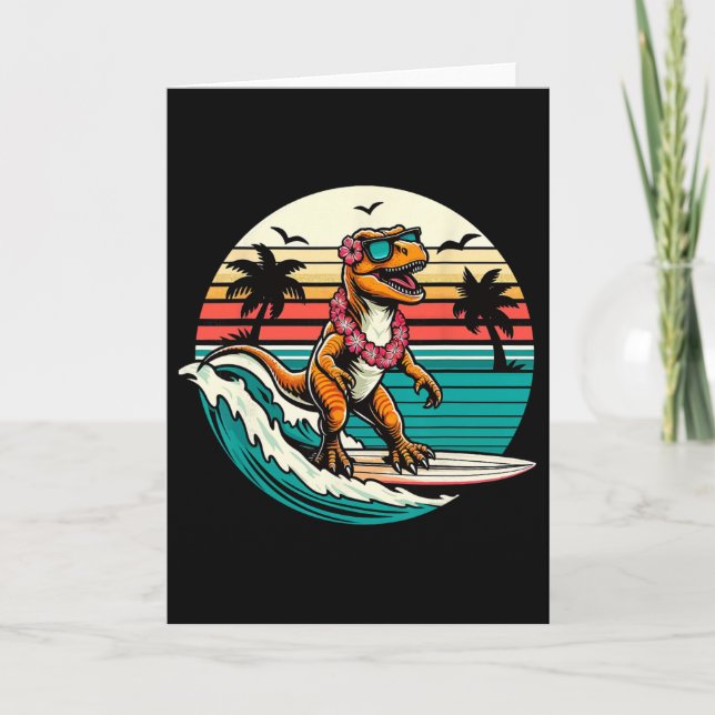 Funny Dinosaur Surfboard Beach Summer Surfing Trex Card (Front)