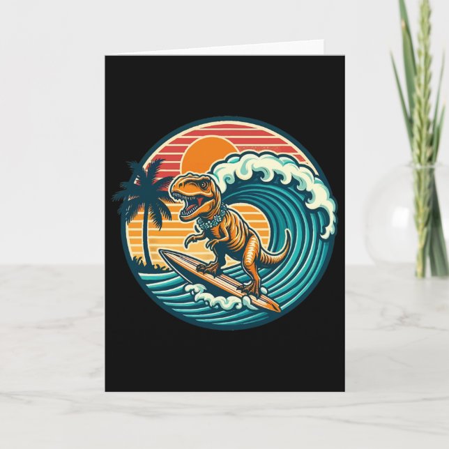 Funny Dinosaur Surfboard Beach Summer Surfing Trex Card (Front)