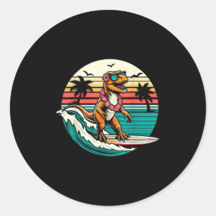 Funny Dinosaur Surfboard Beach Summer Surfing Trex Classic Round Sticker