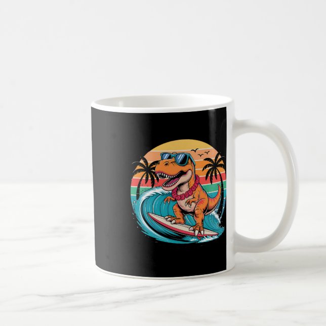 Funny Dinosaur Surfboard Beach Summer Surfing Trex Coffee Mug (Right)