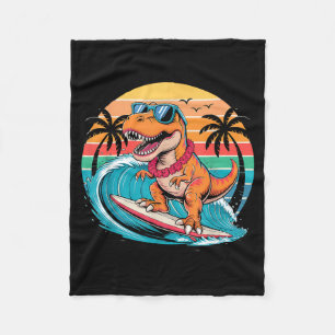 Funny Dinosaur Surfboard Beach Summer Surfing Trex Fleece Blanket