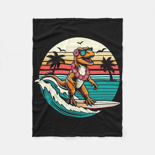 Funny Dinosaur Surfboard Beach Summer Surfing Trex Fleece Blanket (Front)
