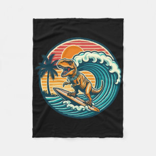Funny Dinosaur Surfboard Beach Summer Surfing Trex Fleece Blanket