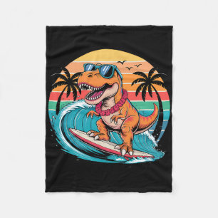 Funny Dinosaur Surfboard Beach Summer Surfing Trex Fleece Blanket