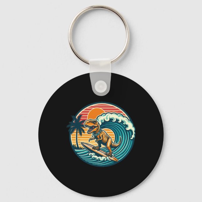 Funny Dinosaur Surfboard Beach Summer Surfing Trex Key Ring (Front)