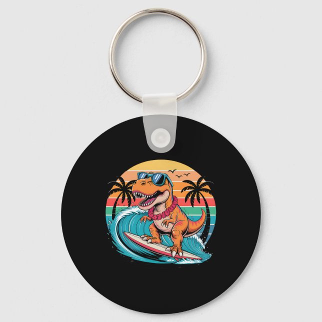 Funny Dinosaur Surfboard Beach Summer Surfing Trex Key Ring (Front)