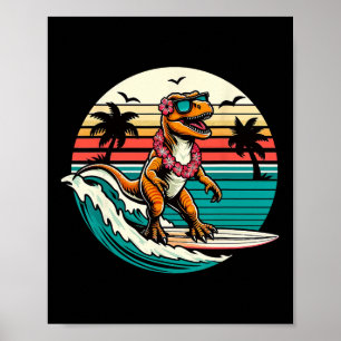 Funny Dinosaur Surfboard Beach Summer Surfing Trex Poster