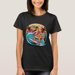 Funny Dinosaur Surfboard Beach Summer Surfing Trex T-Shirt