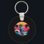 Funny Dinosaur Surfing Retro Sunset Men Women Kids Key Ring<br><div class="desc">Funny Dinosaur Surfing Retro Sunset Men Women Kids Tee.</div>
