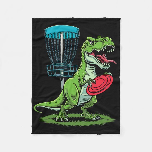 Funny Dinosaur T-rex Disc Golf Player Sket Golfer  Fleece Blanket (Front)