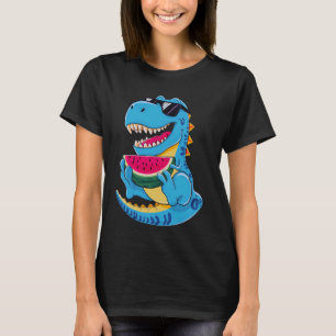 Funny Dinosaur T Rex Eating Watermelon Summer Vaca T-Shirt