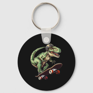 Funny Dinosaur T Rex On Skateboard Skateboarding K Key Ring