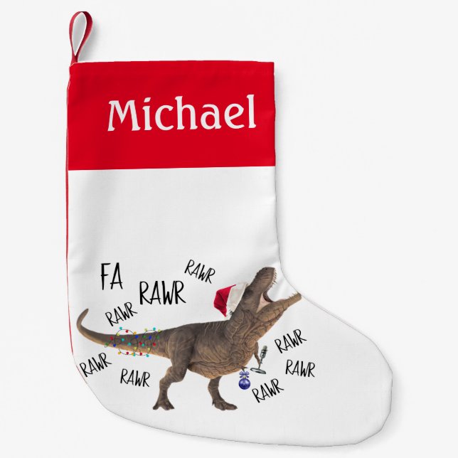 Funny Dinosaur T-Rex Tyrannosaurus  Personalised Small Christmas Stocking (Front)