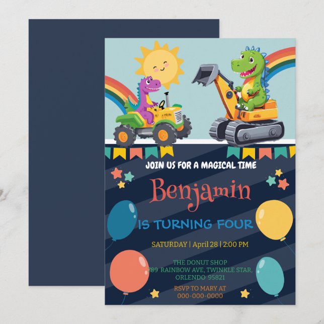 Funny dinosaur tractor balloon boy Back To School  (Front/Back)