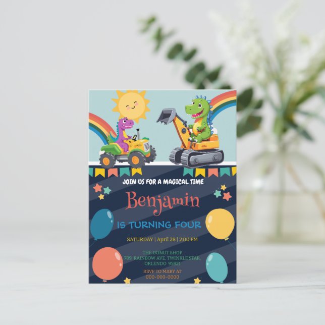 Funny dinosaur tractor balloon boy Back To School  Postcard (Standing Front)