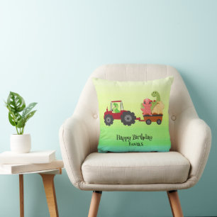 Funny dinosaur tractor Birthday party DIY Name Cushion