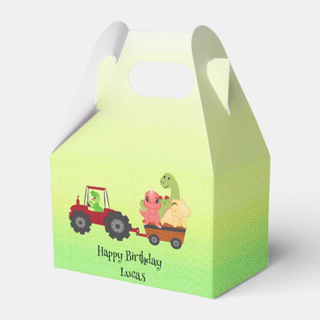 Funny dinosaur tractor Birthday party DIY Name Favour Box (Front Side)