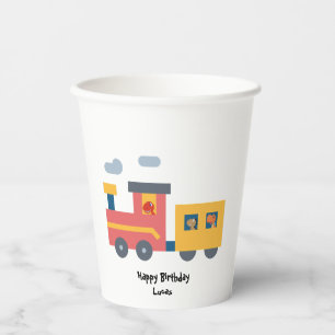 Funny dinosaur train truck boy School Birthday Paper Cups