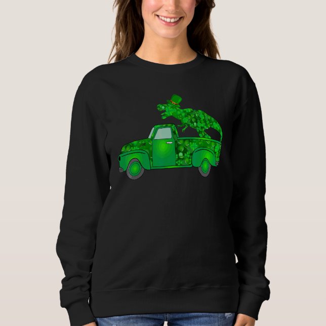 Funny Dinosaur Truck St Patrick's Day Boys Men Sweatshirt (Front)
