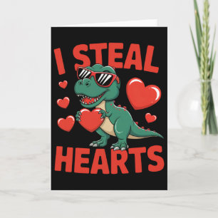 Funny Dinosaur Valentine Design With Hearts  Card