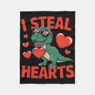 Funny Dinosaur Valentine Design With Hearts  Fleece Blanket