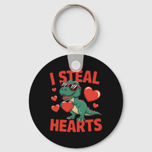 Funny Dinosaur Valentine Design With Hearts  Key Ring
