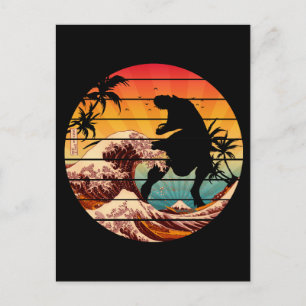 FUNNY DINOSAUR WAVE OF KANAGAWA VINTAGE POSTCARD
