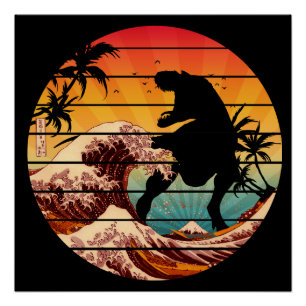 FUNNY DINOSAUR WAVE OF KANAGAWA VINTAGE POSTER